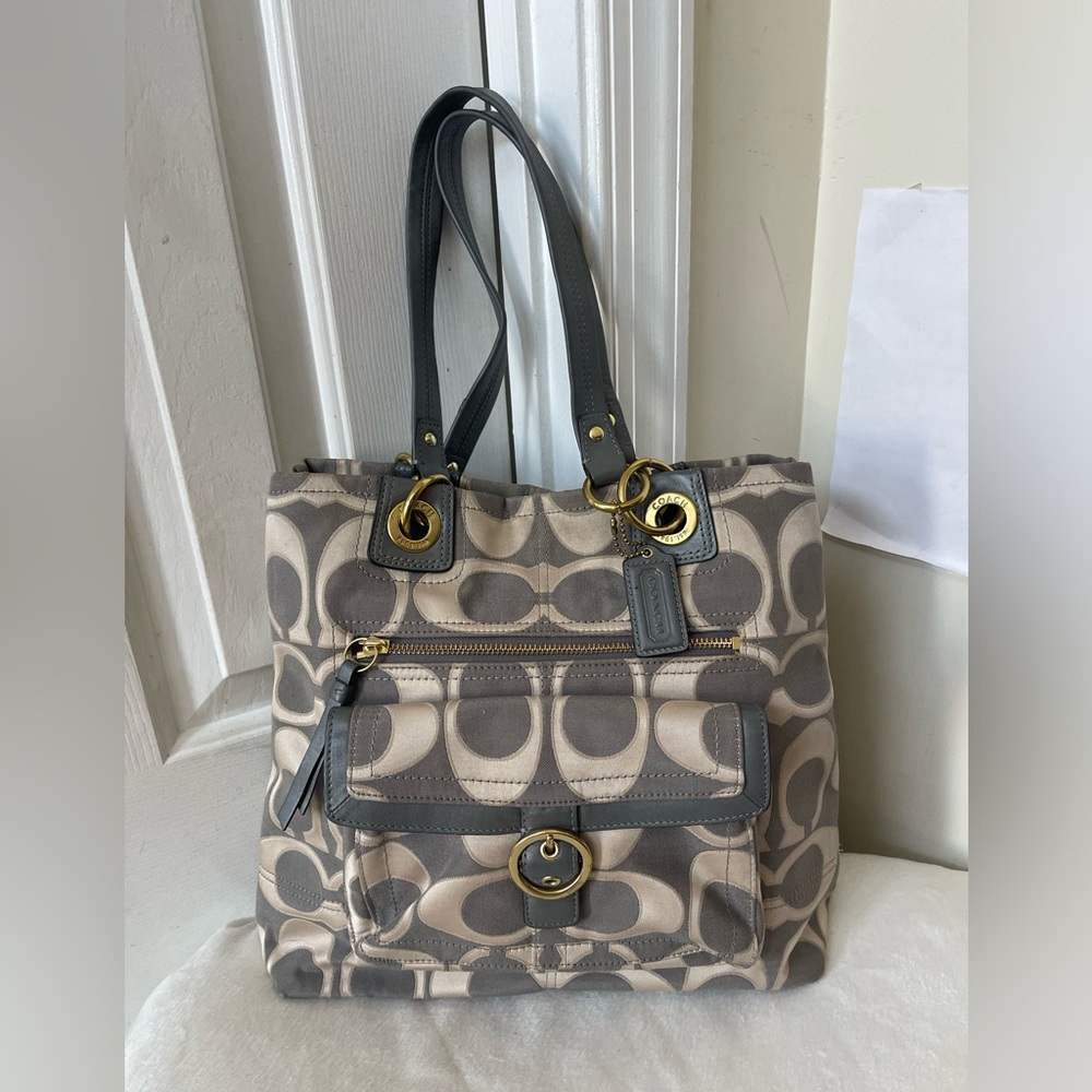 Coach Gray and Cream Signature Tote Bag EUC